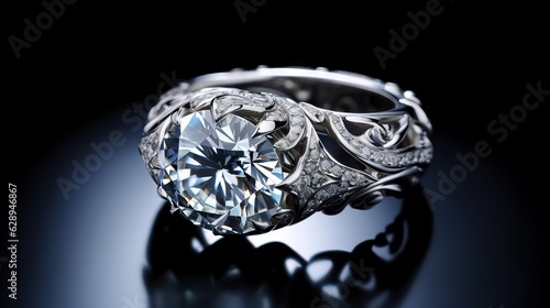 A dazzling diamond ring in close-up, showcasing its luster and intricate details. Generative AI