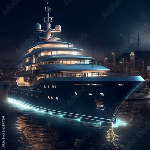 Luxury Yacht At Night