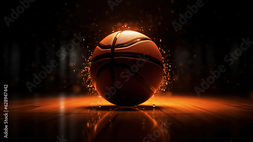 Basketball ball on the floor with water splash background. © samyvas