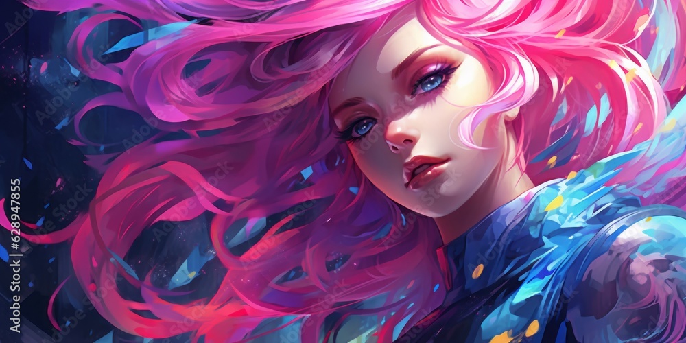 Futuristic anime girl with vibrant hair, Generative AI Futuristic anime girl with vibrant hair, Generative AI