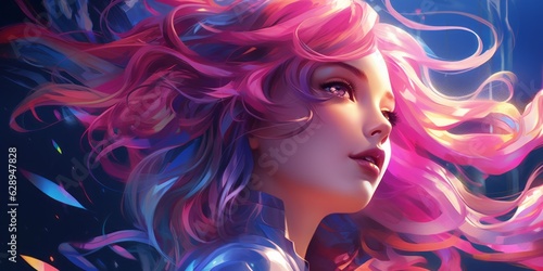 Futuristic anime girl with vibrant hair, Generative AI