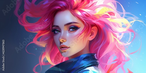 Futuristic anime girl with vibrant hair  Generative AI