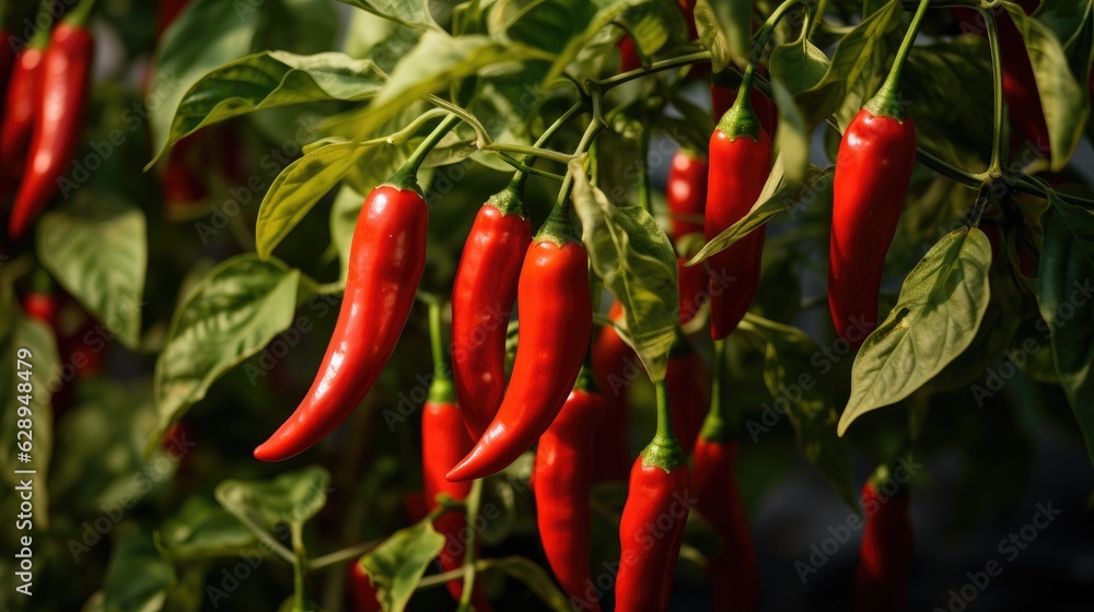 Red chili pepper agriculture harvesting. Generative AI Red chili pepper agriculture harvesting. Generative AI