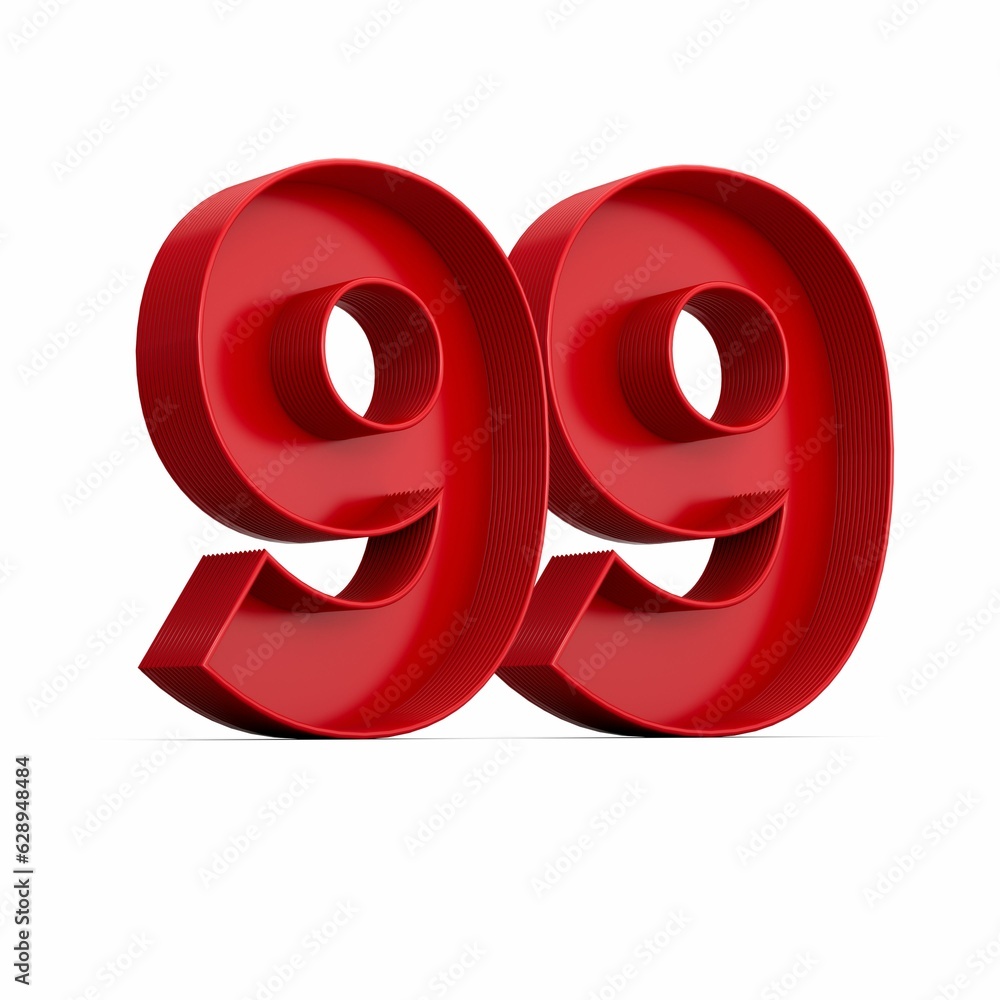 Bright red number 99 isolated on white background Bright red number 99 isolated on white background