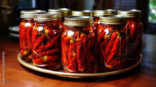 Red chili peppers on the table.