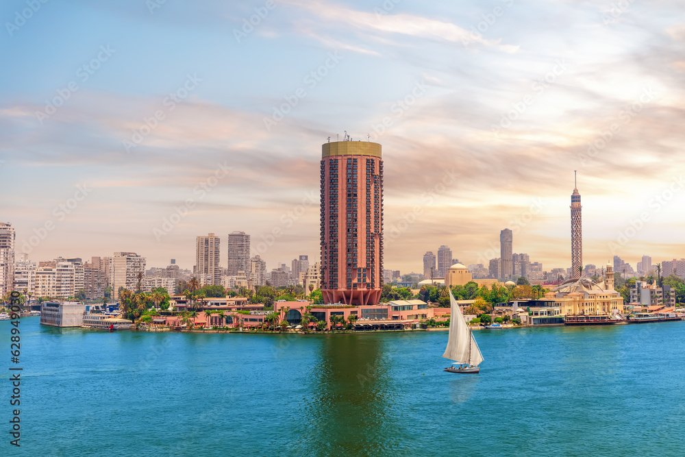 Beautiful view of Gezira island from the Nile river in Cairo, Egypt