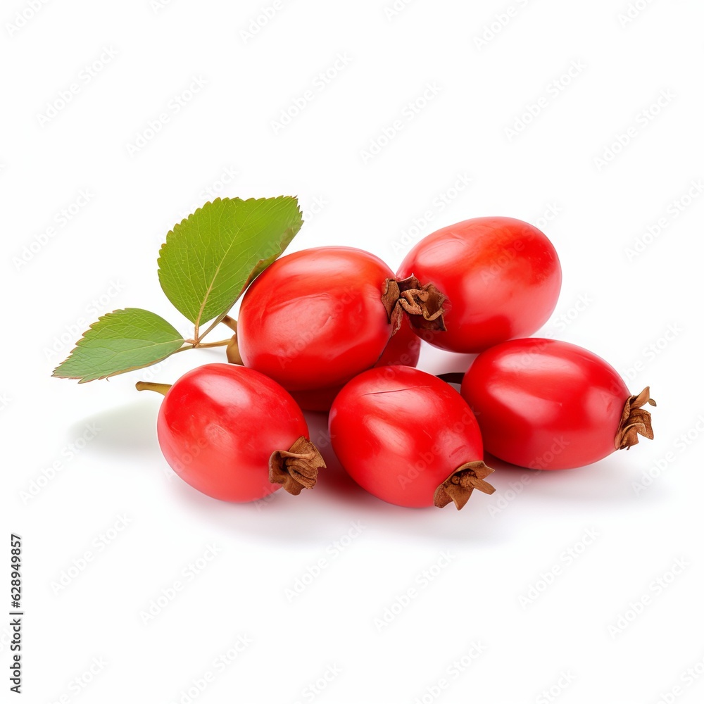 Rosehip with leaves isolated on white background Rosehip with leaves isolated on white background