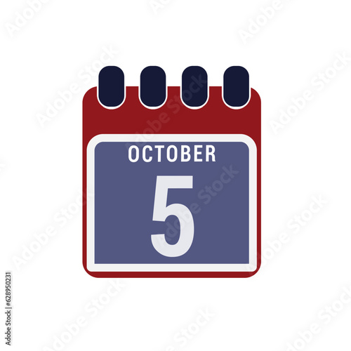 Calendar displaying day 5 ( fifth ) of the October - Day 5 of month od december. illustration