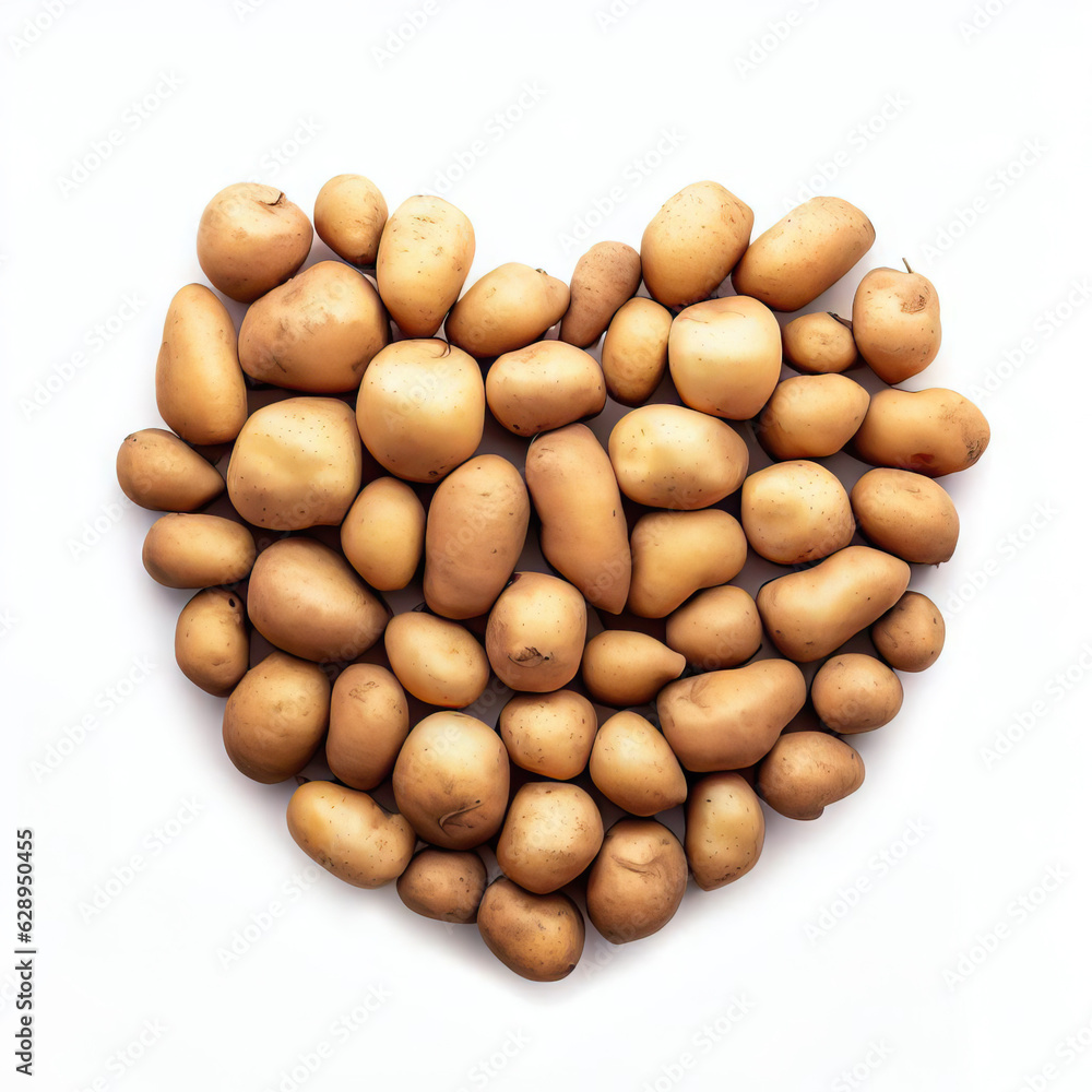 AI-Infused Potato Heart - Digital Vegetable Love on White, Generative AI AI-Infused Potato Heart - Digital Vegetable Love on White, Generative AI