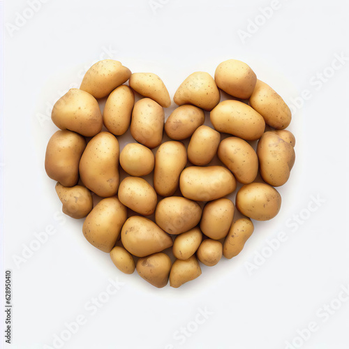 Wholesome Potato Heart - Realistic Vegetable Love on White Background, Generative AI