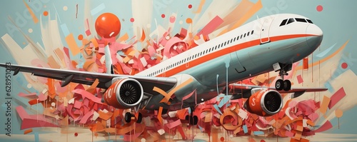 Airplane in colorful backgr...