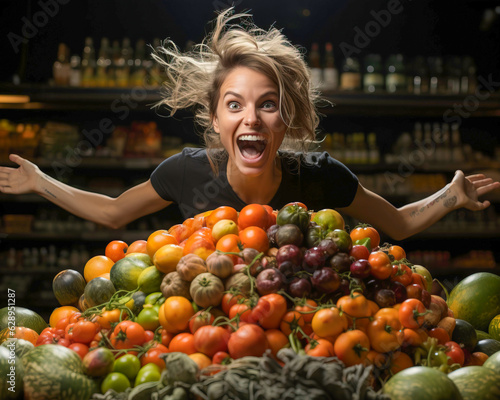Happy woman looking at a pi...