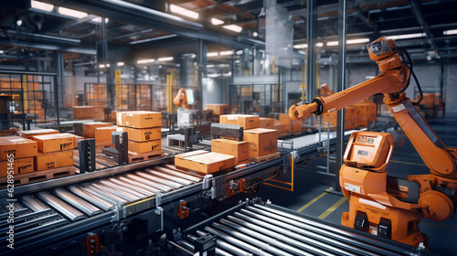 Create a cargo handling facility equipped with automated palletizing systems and robotic cargo sorting, ensuring efficient and error-free handling of goods for seamless transportat Generative AI © Maksym