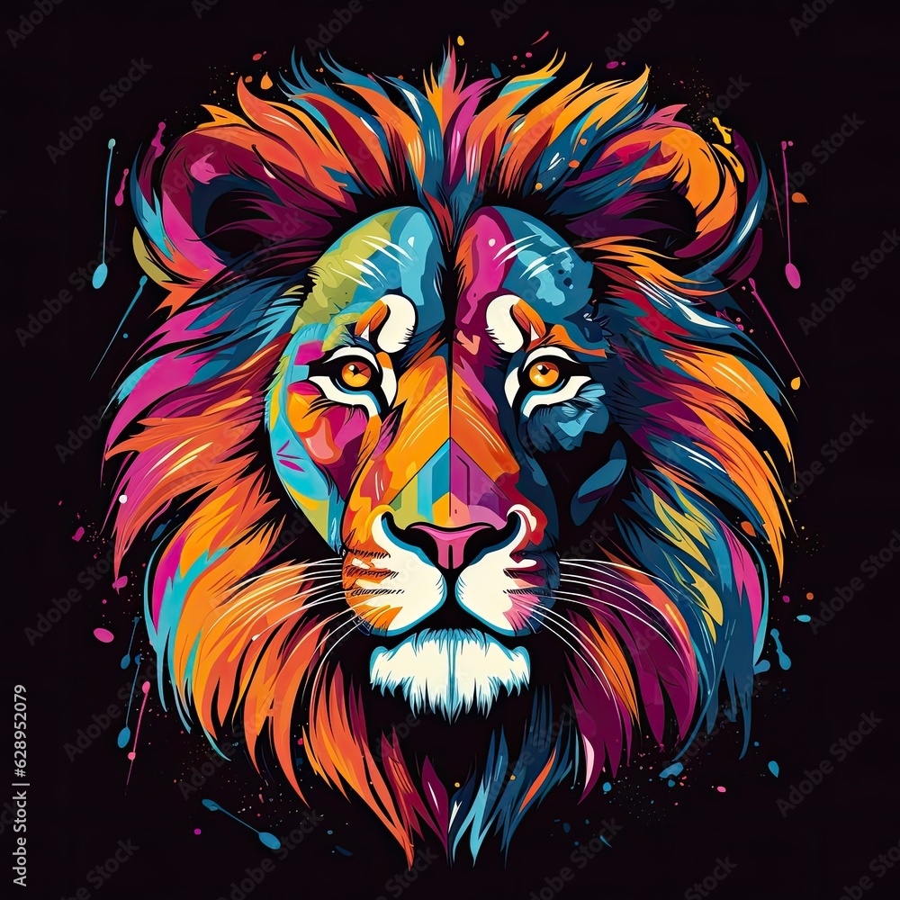 Colorful Lion Clip Art or T-Shirt Design