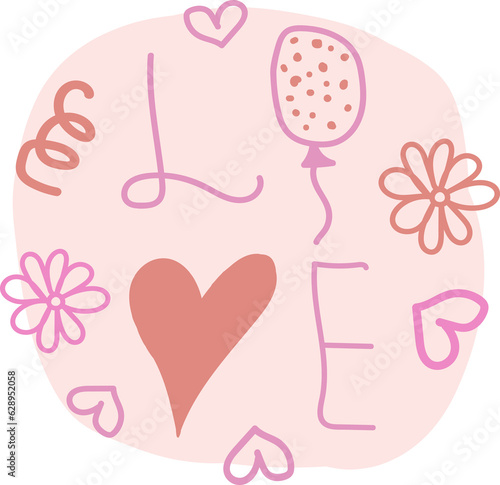 The word LOVE in pink. Highlight cover, social media design, icon, emblem, logo. Doodle style illustration