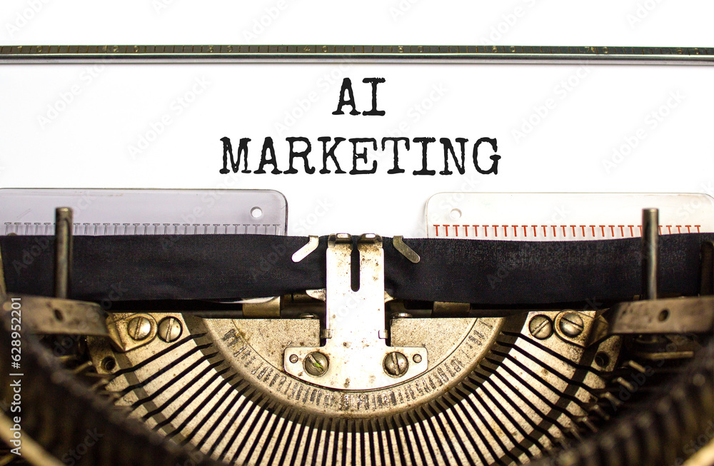 AI marketing symbol. Concept words AI artificial intelligence marketing typed on beautiful typewriter. Beautiful white background. Business AI artificial intelligence marketing concept. Copy space.