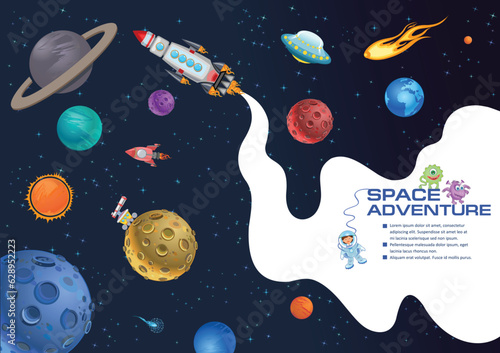 Astronaut kids on the rocket in space expedition.