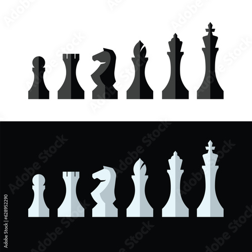 Obraz na plátne Vector set of black and white chess figurines