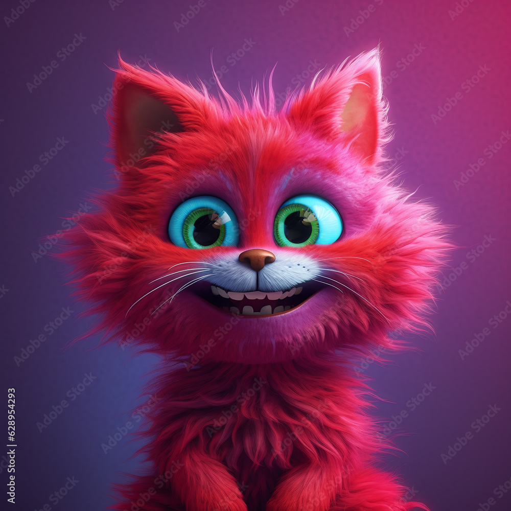 Red cat on purple background