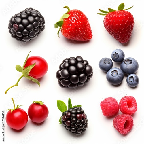Berries collection of raspberry  blueberry  blackberry  cherry isolated on white background