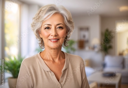 Free Download Happy beautiful attractive mature senior woman inside house - GFXLoad