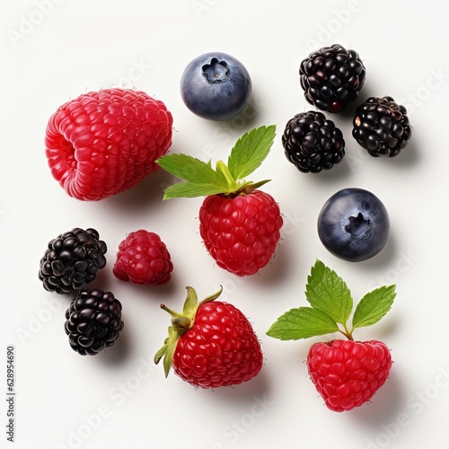 Berries collection of raspberry  blueberry  blackberry  cherry isolated on white background