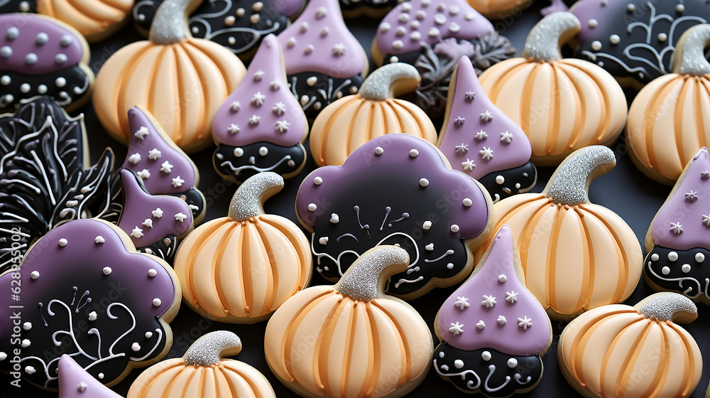sugarcookie mastic and glaze background with hallooween pumkins sugarcookie mastic and glaze background with hallooween pumkins