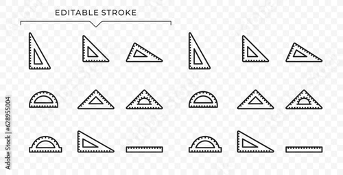 Triangular and round scale ruler icons set. Measure ruler line vector graphic icon