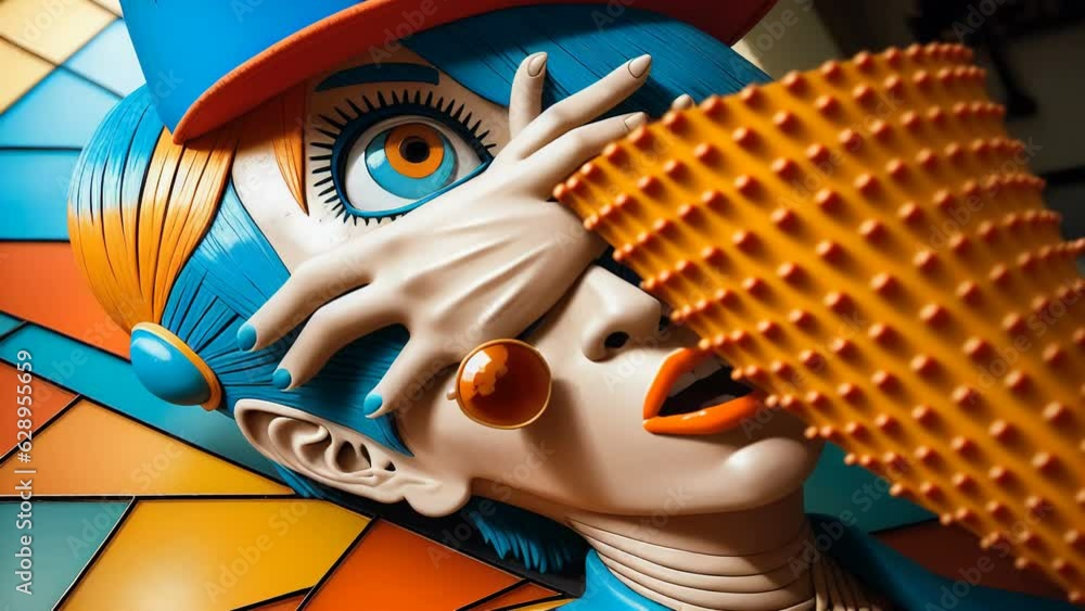 Generative Ai animation of retro vintage dolls, mannequin and characters made of plastic and clay. 70s old movie look.