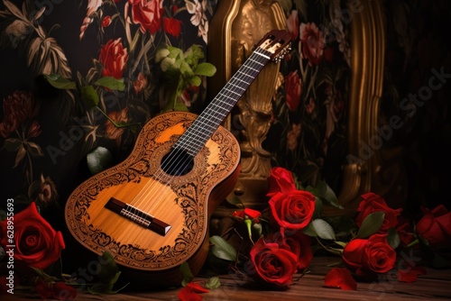 spanish guitar with sheet music for flamenco photo