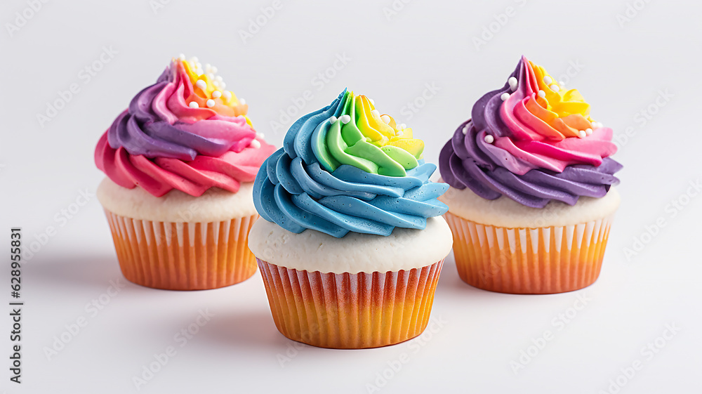 cupcakes decorated with pride rainbow on white background cupcakes decorated with pride rainbow on white background