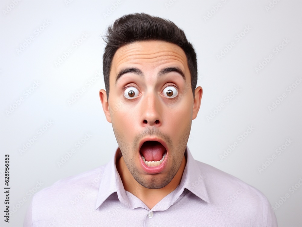 Portrait of young man with shocked and surprised facial expression face Portrait of young man with shocked and surprised facial expression face
