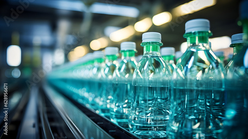 Vibrant High-Resolution Image Capturing the Busy Rhythm of a Modern Beverage Bottling Line. Generative Ai. 