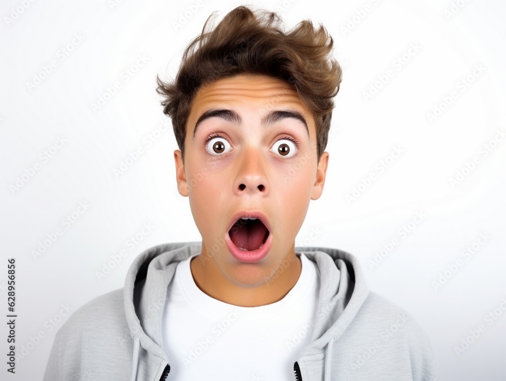 Portrait of young man with shocked and surprised facial expression face Portrait of young man with shocked and surprised facial expression face