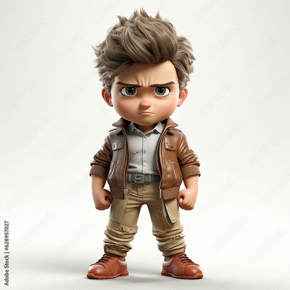 characters 3D little boy angry expression with light and white ...