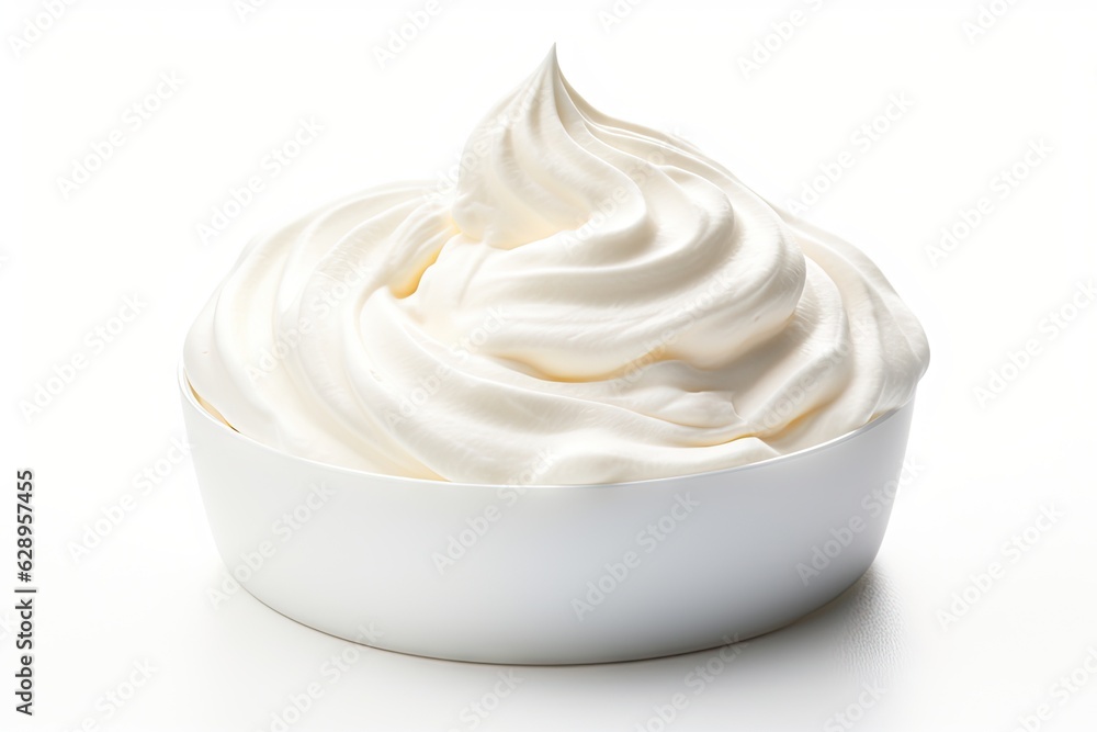 Closeup of soft vanilla creamy dessert. Delicious whipped cream on white background isolated Closeup of soft vanilla creamy dessert. Delicious whipped cream on white background isolated