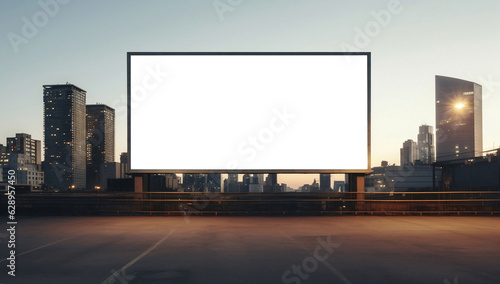 blank white billboard, Empty info banner, street banner, Empty white poster, Mock up in the metropolis. Generated by AI