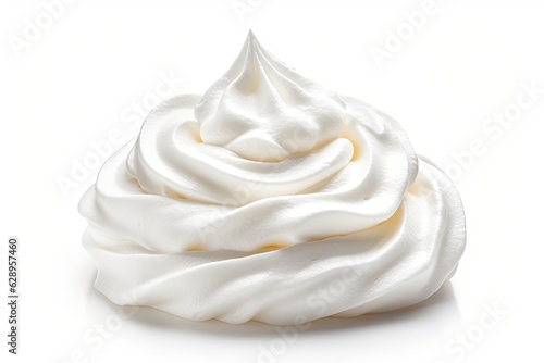 Closeup of soft vanilla creamy dessert. Delicious whipped cream on white background isolated