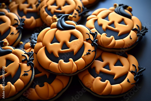 sugarcookie mastic and glaze background with hallooween pumkins  photo