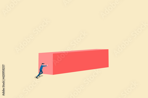 Strong businessman vector concept. Symbol of strength, courage, power. Businessman pushing a big cube. business illustration. Businessman pushing huge stone up. problem crisis