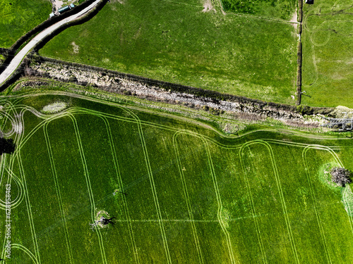 Birds eye view of field crop marks photo