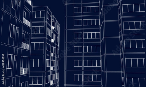 Vector illustration of a drawing sketch of an architectural hotel apartment building facade