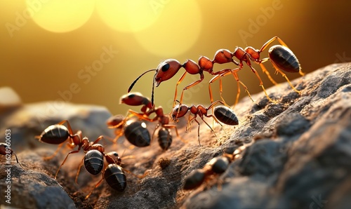 A busy colony of ants collaborates to transport food home © uhdenis