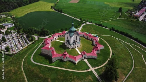 Aerial orbiting view of Zelena Hora photo