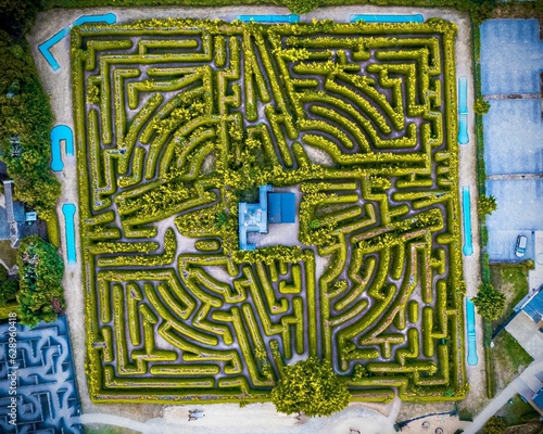 Aerial view of the vibrant Kildare maze in Kildare, Ireland photo