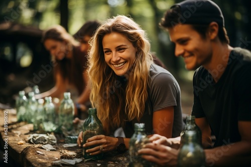 Group of people Collecting Plastic. AI