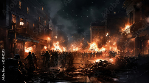Riot scene in the city, generative ai 