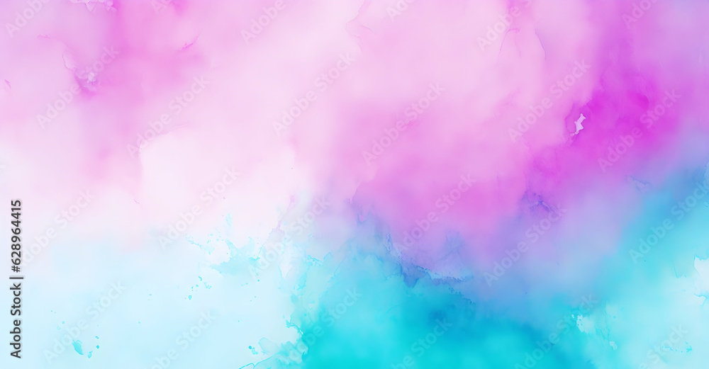Pink Violet teal turquoise abstract watercolor. Colorful art background with space for design