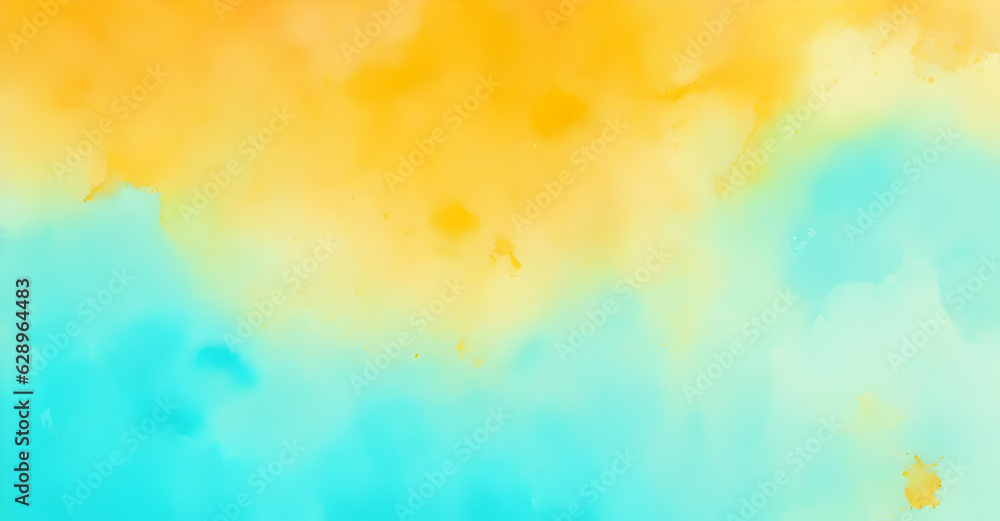 Orange Gold turquoise abstract watercolor. Colorful art background with space for design