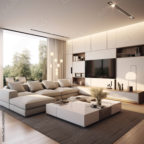 modern living room minimalist style, interior design, simple elegance, clean design, Generative Ai  © FAHM